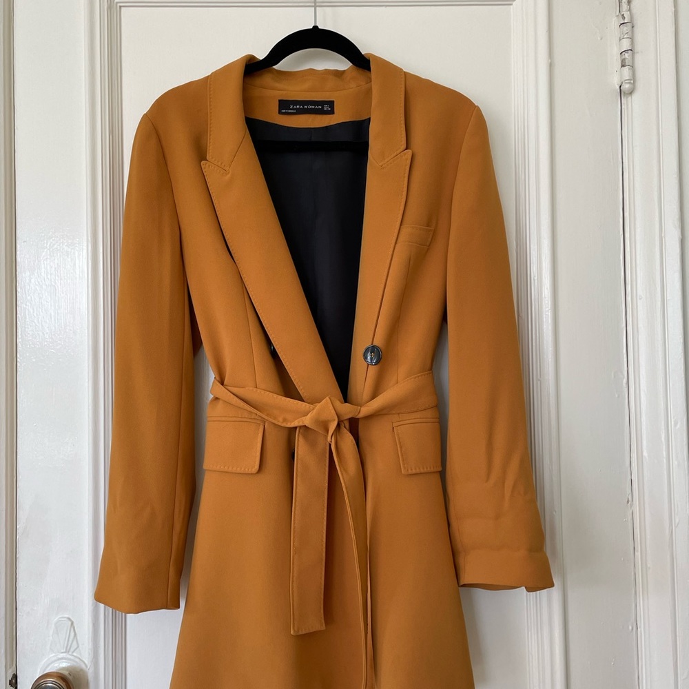 Zara Woman Pant Suit in Mustard. As seen on Emily Ratajkowski at her wedding.